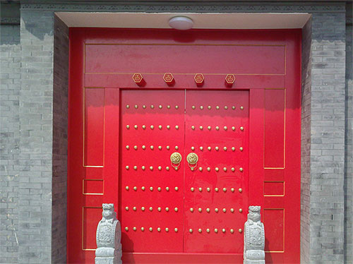 鼎城中国传统四合院系列朱红色中式木制大门木作